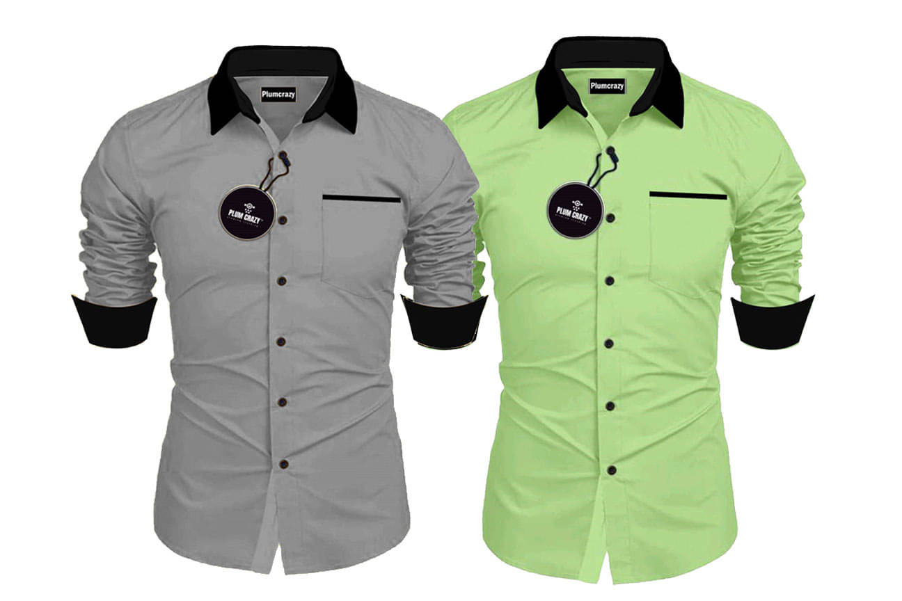     			Plumcrazy Cotton Blend Regular Fit Solids Full Sleeves Men's Casual Shirt - Mint Green ( Pack of 2 )