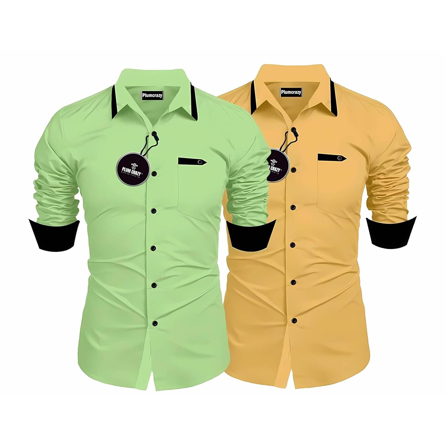     			Plumcrazy Cotton Blend Regular Fit Solids Full Sleeves Men's Casual Shirt - Green ( Pack of 2 )