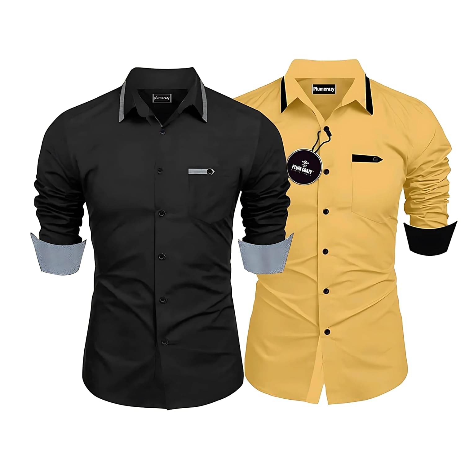     			Plumcrazy Cotton Blend Regular Fit Solids Full Sleeves Men's Casual Shirt - Multicolor ( Pack of 2 )