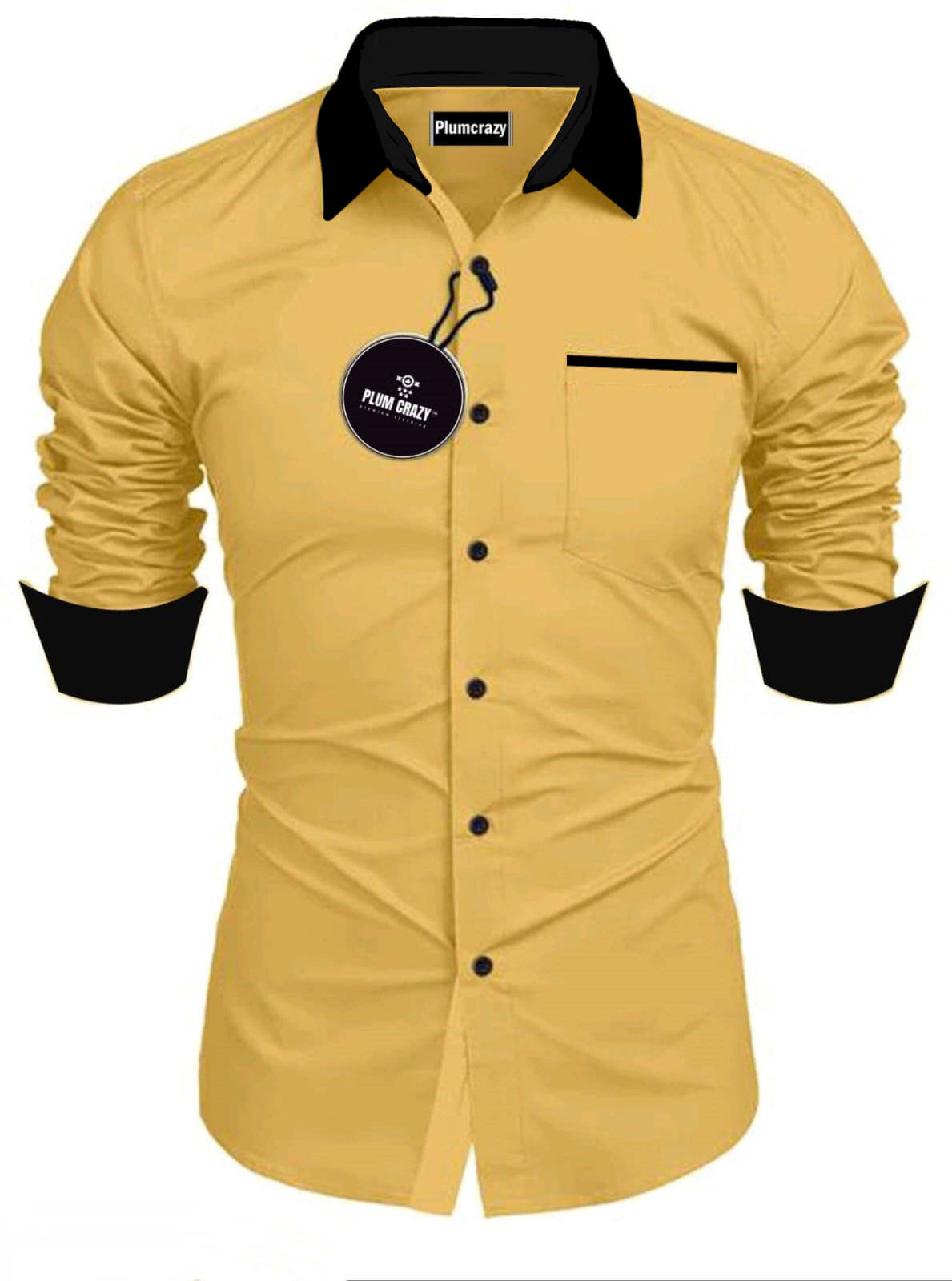     			Plumcrazy Cotton Blend Regular Fit Solids Full Sleeves Men's Casual Shirt - Yellow ( Pack of 1 )