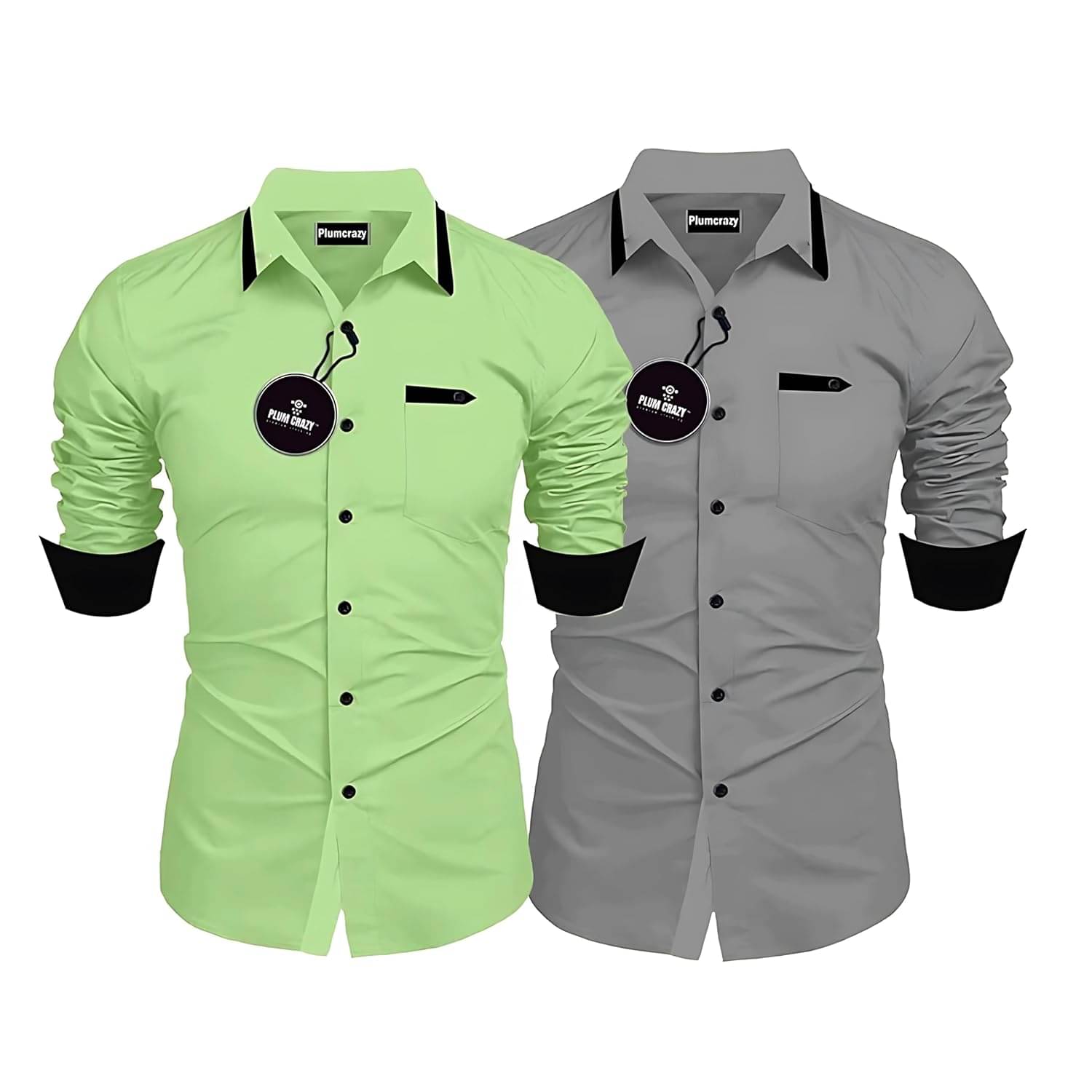 Plumcrazy Cotton Blend Regular Fit Solids Full Sleeves Men's Casual Shirt - Green ( Pack of 2 ) Plumcrazy Cotton Blend Regular Fit Solids Full Sleeves Men's Casual Shirt - Green ( Pack of 2 )