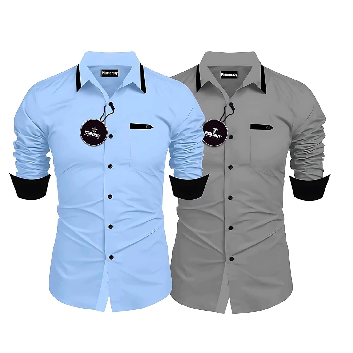     			Plumcrazy Cotton Blend Regular Fit Solids Full Sleeves Men's Casual Shirt - Blue ( Pack of 2 )