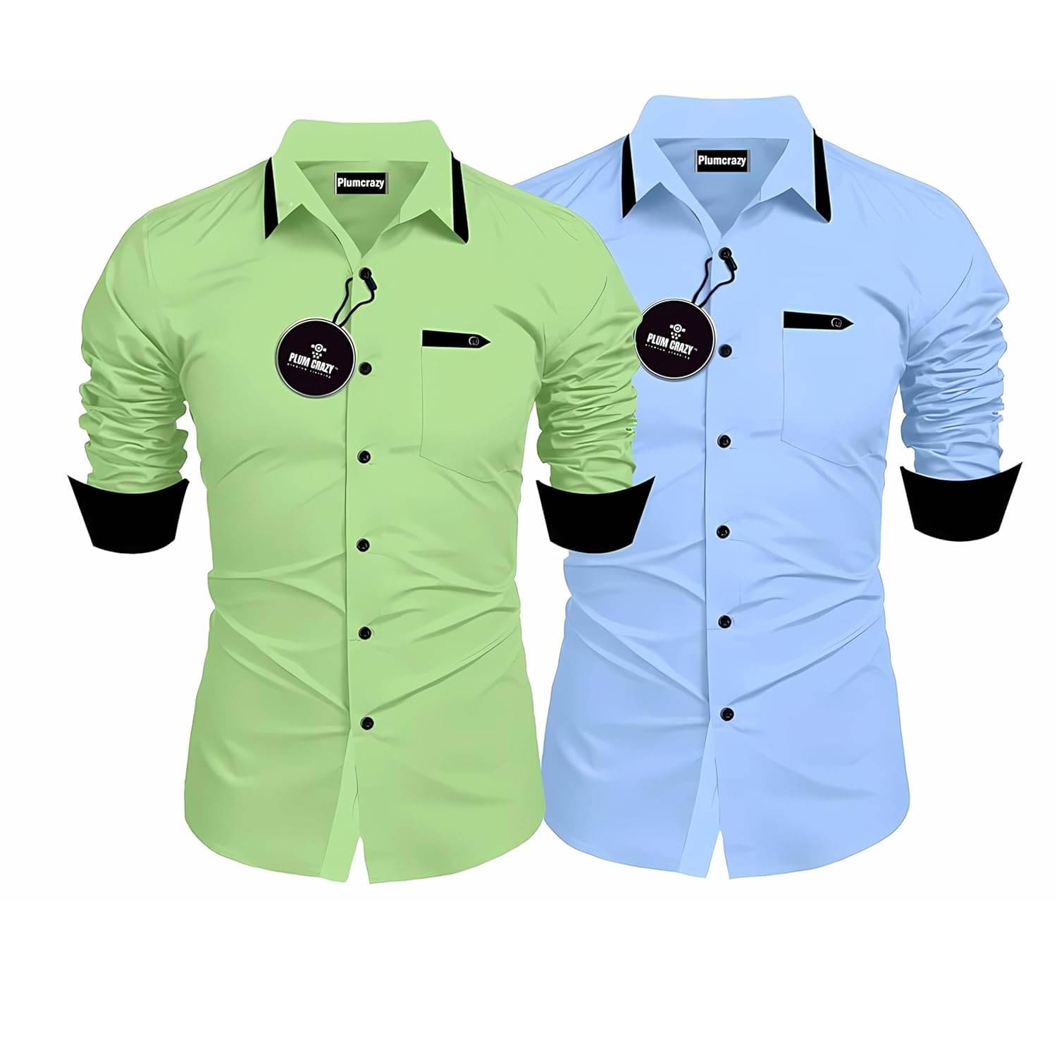     			Plumcrazy Cotton Blend Regular Fit Solids Full Sleeves Men's Casual Shirt - Green ( Pack of 2 )