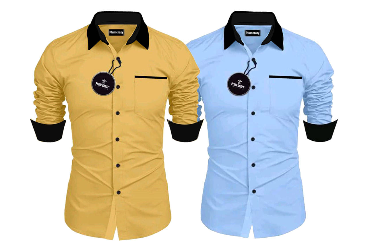     			Plumcrazy Cotton Blend Regular Fit Solids Full Sleeves Men's Casual Shirt - Yellow ( Pack of 2 )