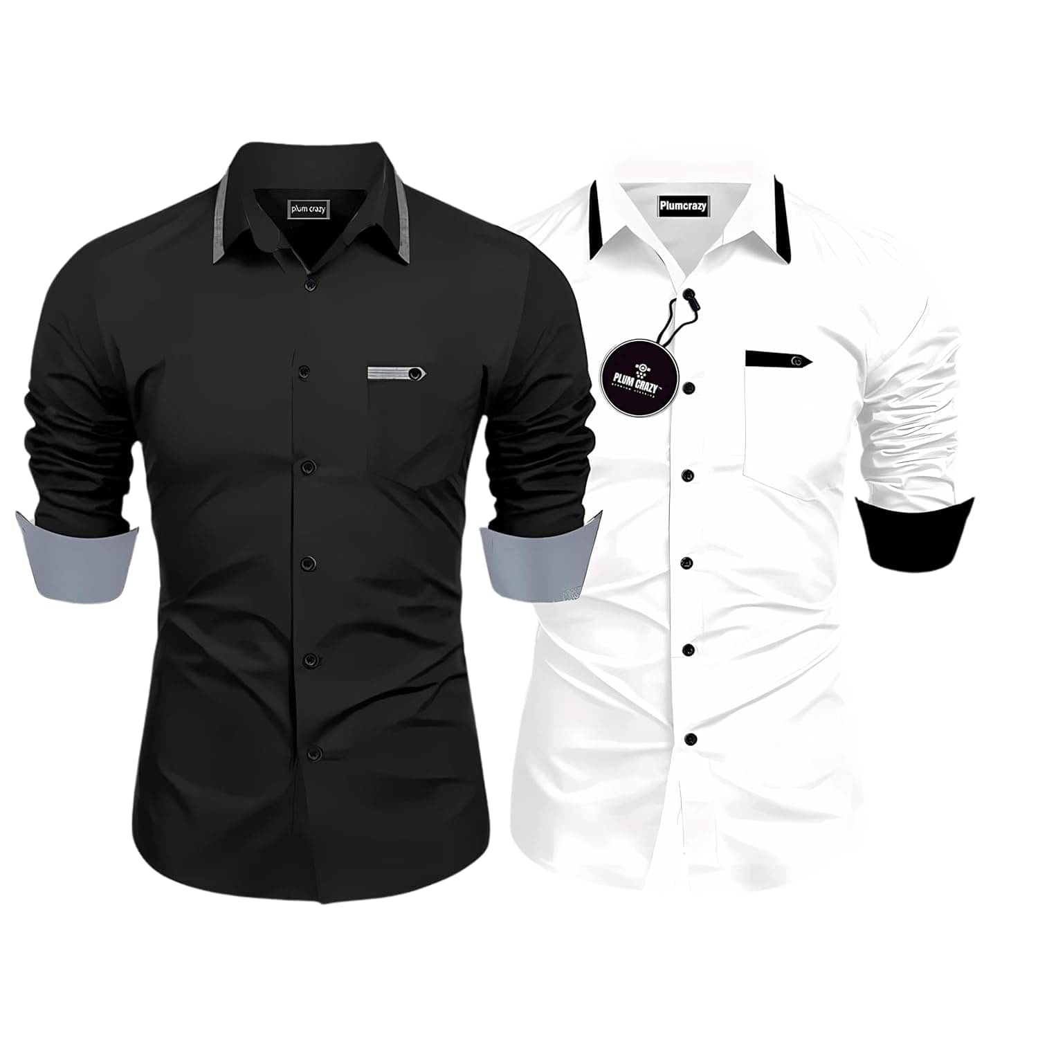     			Plumcrazy Cotton Blend Regular Fit Solids Full Sleeves Men's Casual Shirt - Black ( Pack of 2 )