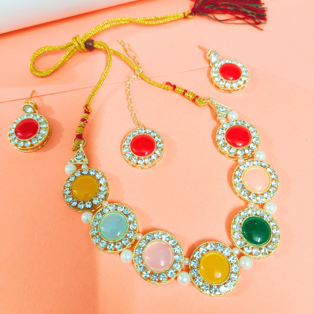    			Praakta Multi Color Alloy Necklace Set ( Pack of 1 )