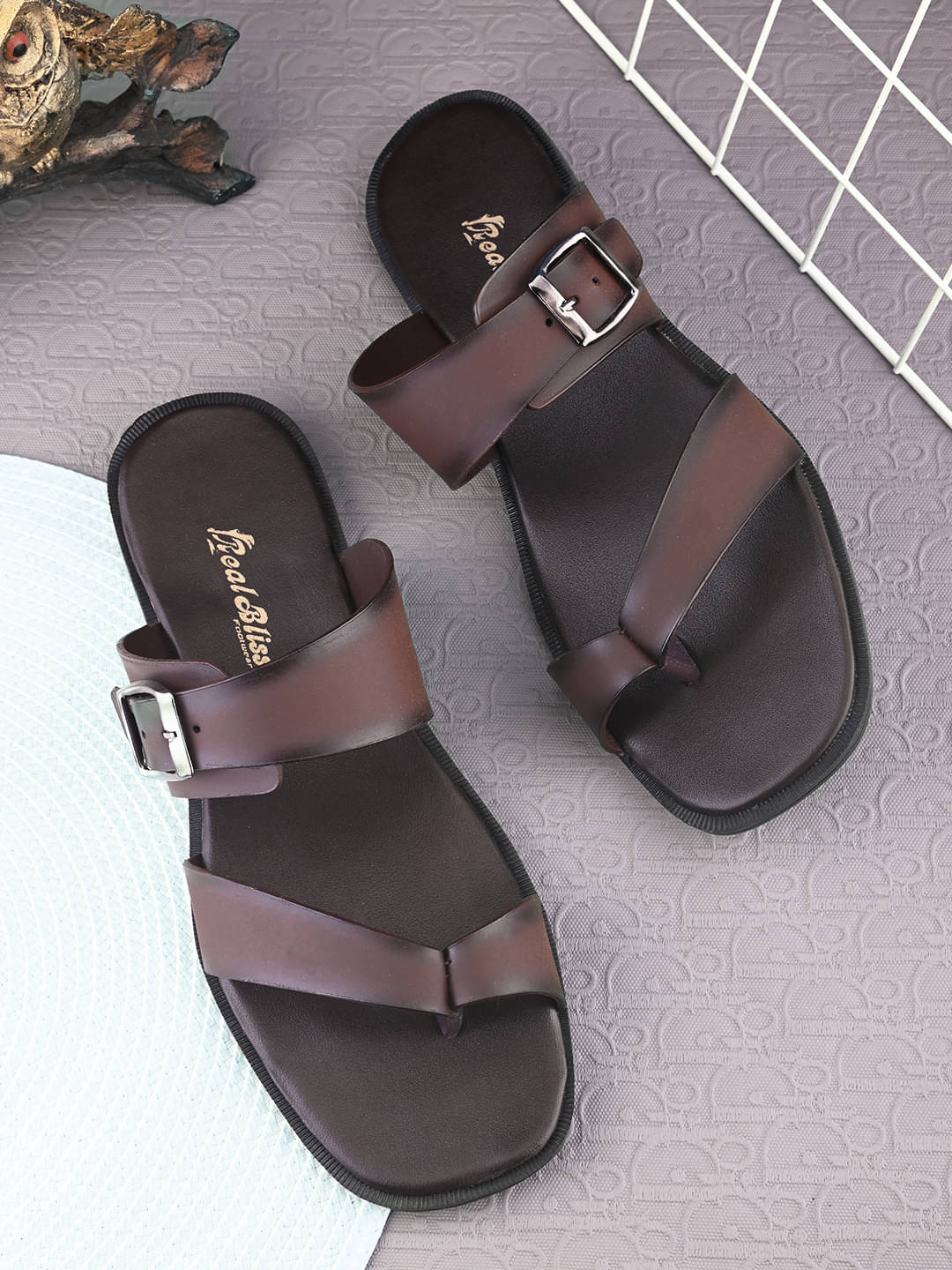     			Real Bliss Brown Men's Leather Slipper