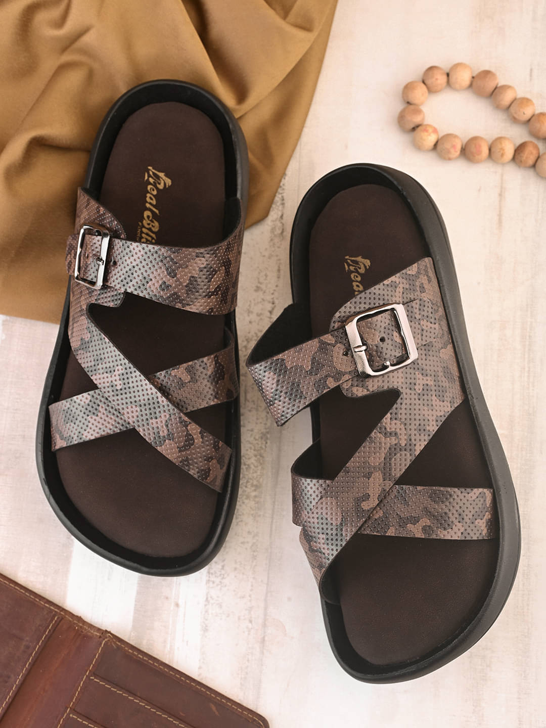     			Real Bliss Brown Men's Leather Slipper
