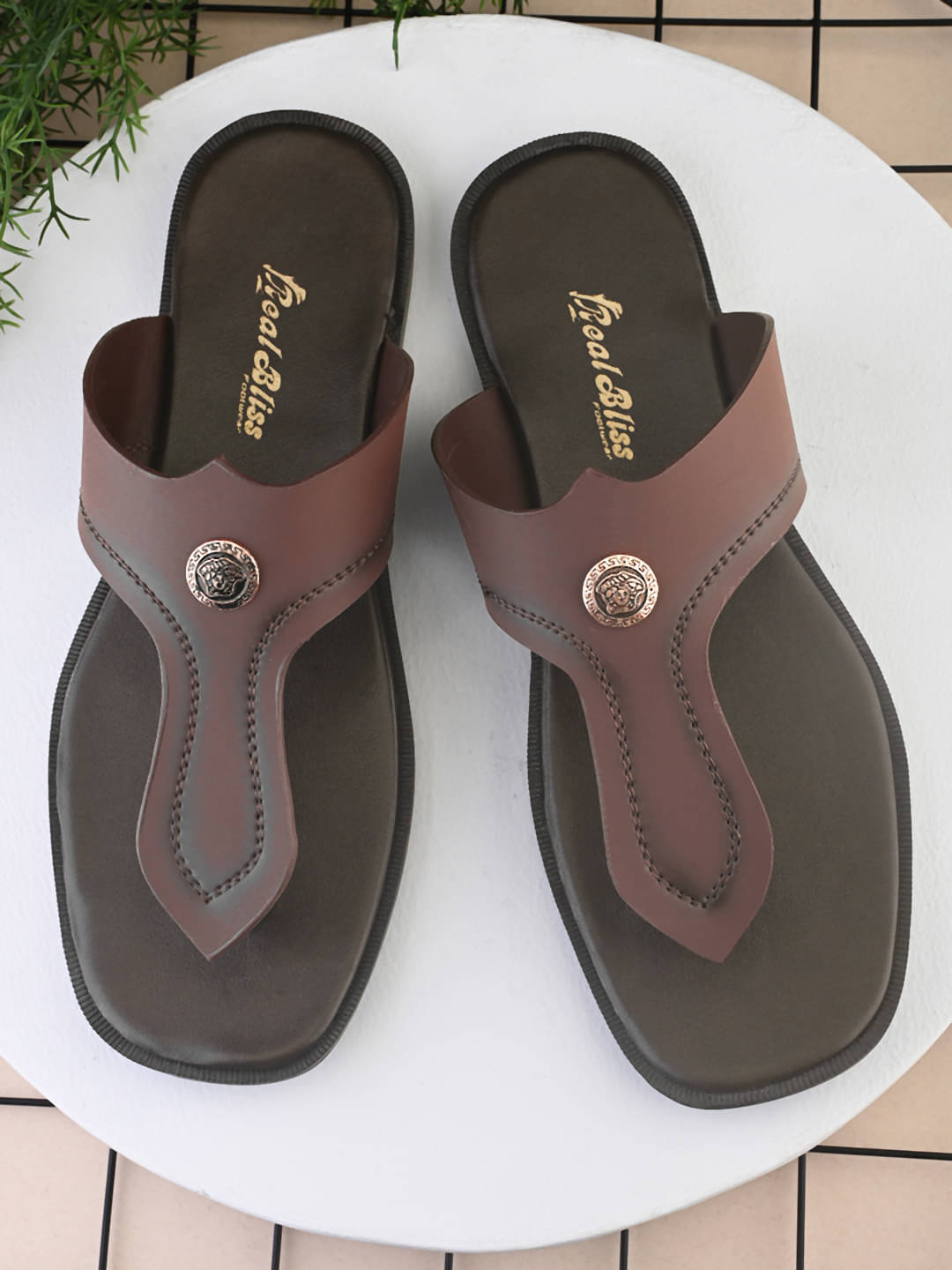     			Real Bliss Brown Men's Leather Slipper