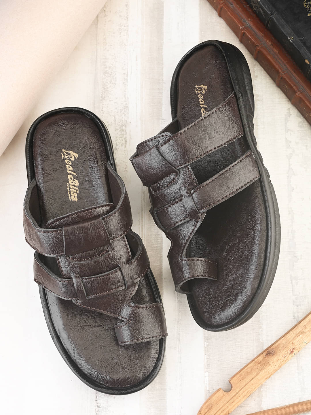     			Real Bliss Brown Men's Leather Slipper