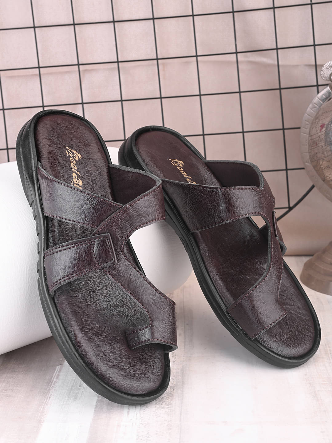     			Real Bliss Brown Men's Leather Slipper