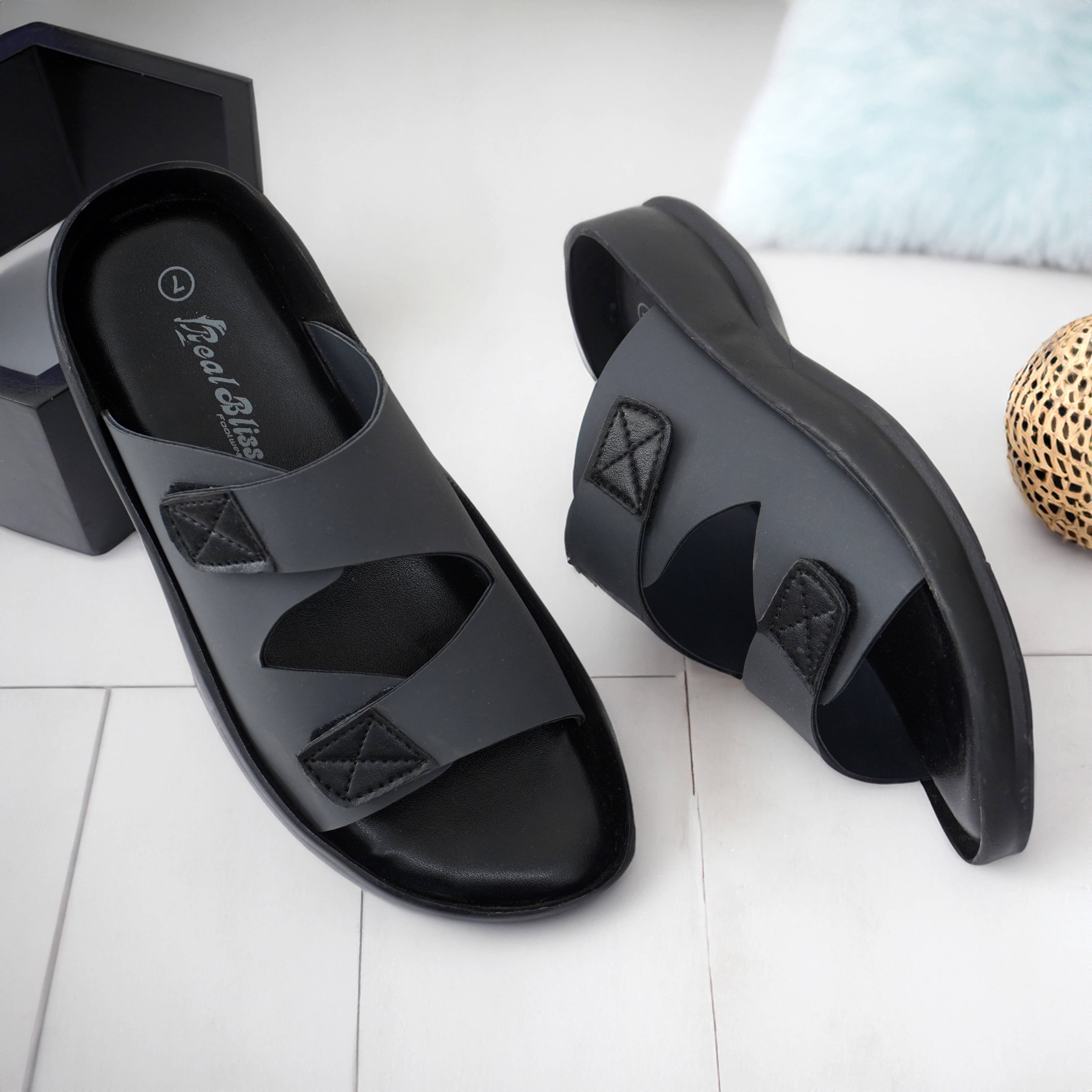     			Real Bliss Grey Melange Men's Leather Slipper