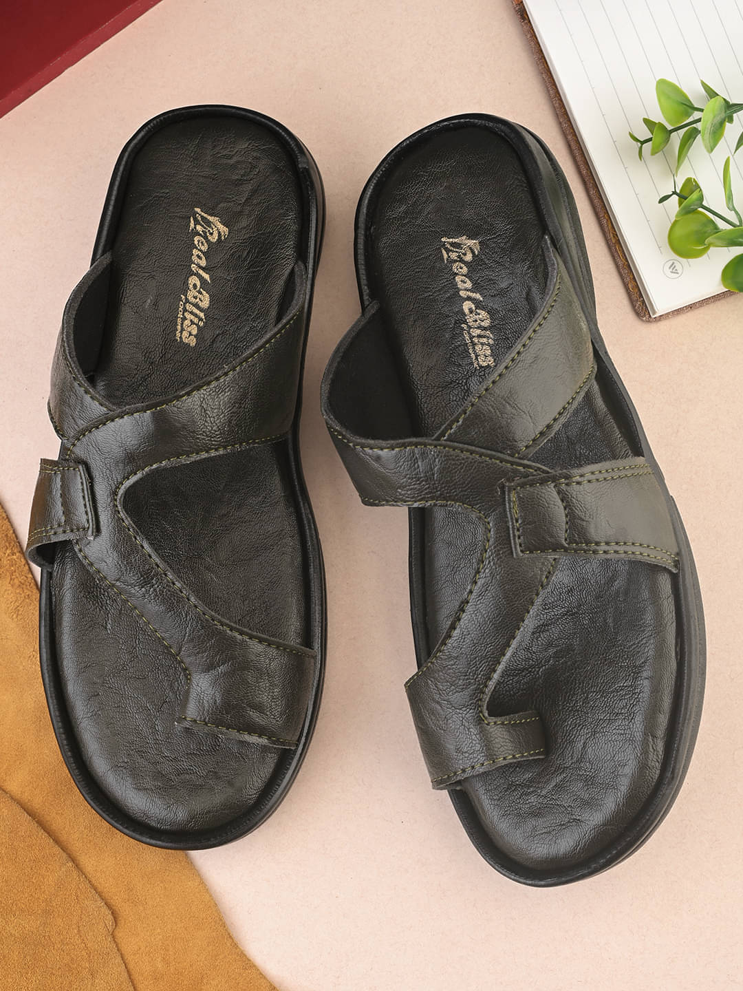     			Real Bliss Olive Men's Leather Slipper