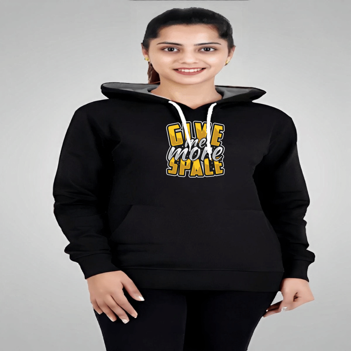 Reya Women Cotton Blend Hooded Sweatshirt ( Black ) Reya Women Cotton Blend Hooded Sweatshirt ( Black )