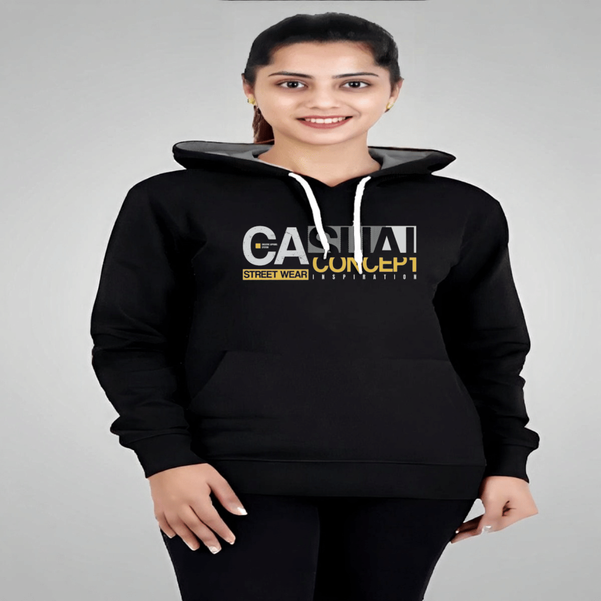 Reya Women Cotton Blend Hooded Sweatshirt ( Black ) Reya Women Cotton Blend Hooded Sweatshirt ( Black )