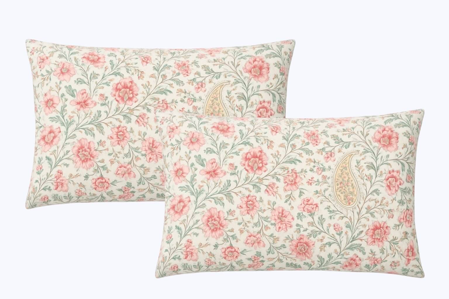     			Roscato - Pack of 2 Cotton Floral Regular Pillow Cover ( 45.72 cm(18) x 71.12 cm(28) ) - Cream