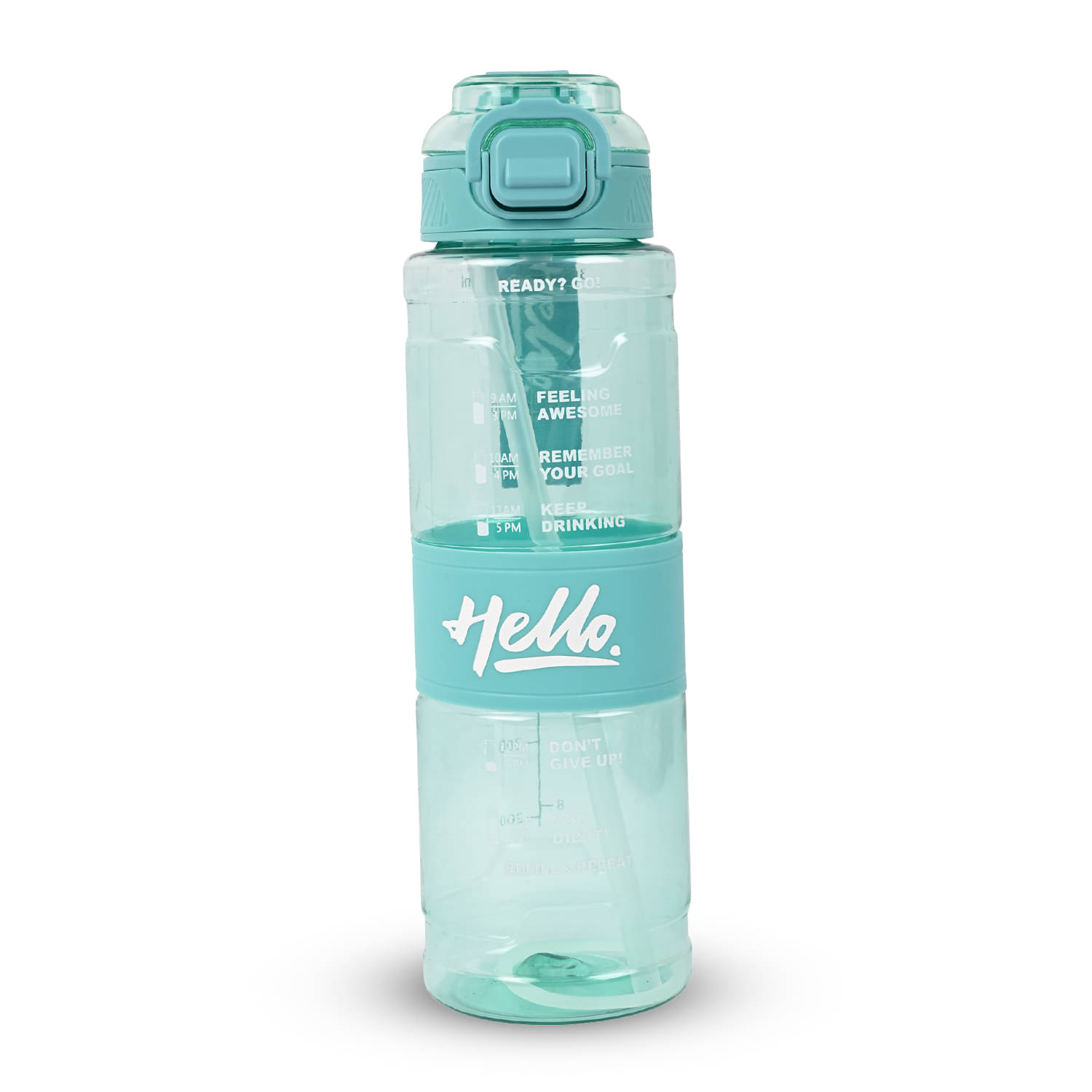     			Sageware Hello Printed 1000ml Water Bottle for Gym Office Green Plastic Sipper Water Bottle 1000 mL ( Set of 1 )