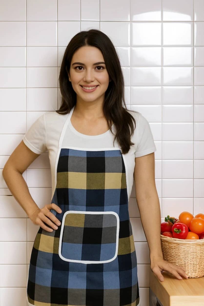 THE LION'S SHARE Cotton Printed Kitchen Apron with 1 Center Pocket ( Pack of 1 )