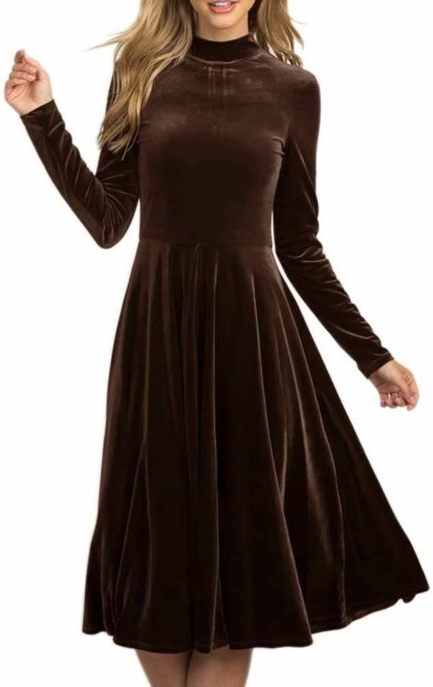     			True Westies Women Velvet Solid A-line Dress ( Brown )