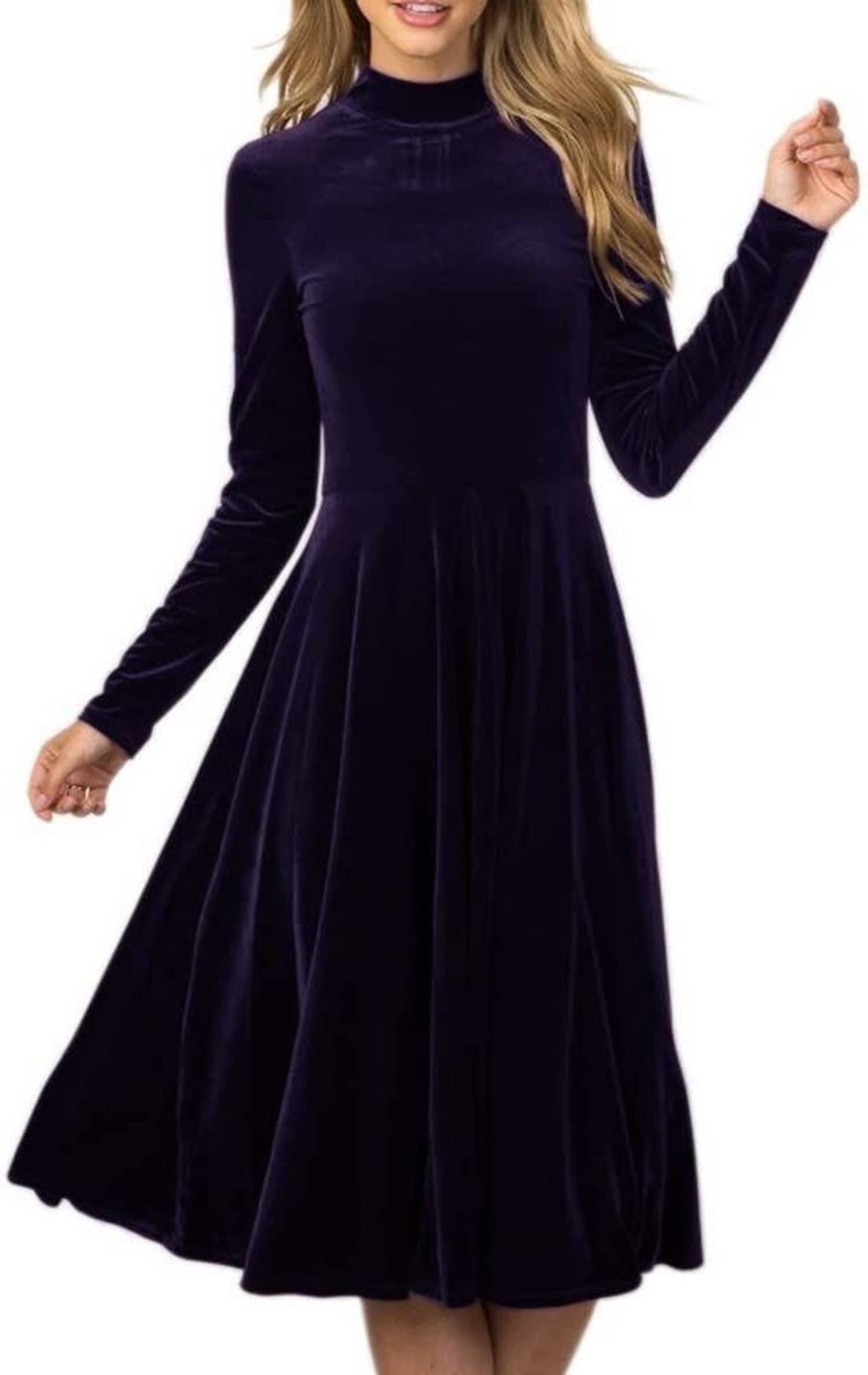     			True Westies Women Velvet Solid A-line Dress ( Blue )