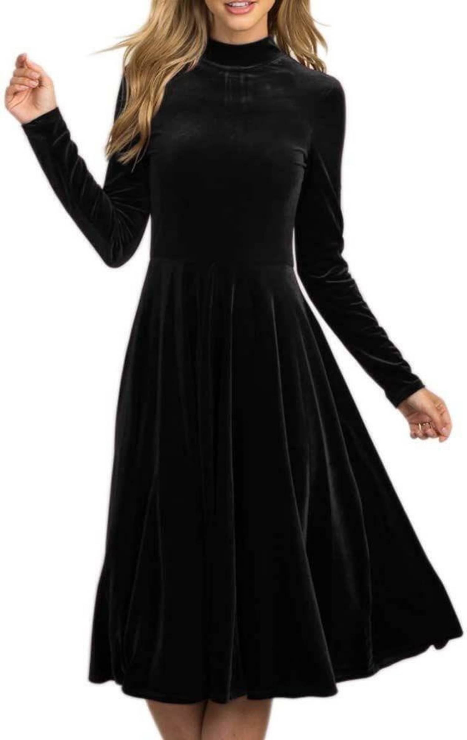 True Westies Women Velvet Solid A-line Dress ( Black ) True Westies Women Velvet Solid A-line Dress ( Black )