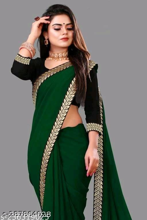     			V FANCY Chiffon Solid Kanjeevaram Sarees With Stitched Blouse ( Green )