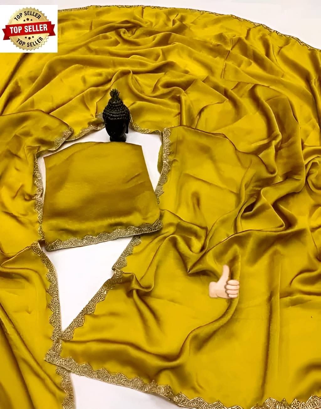     			V FANCY Chiffon Solid Kanjeevaram Sarees With Stitched Blouse ( Yellow )