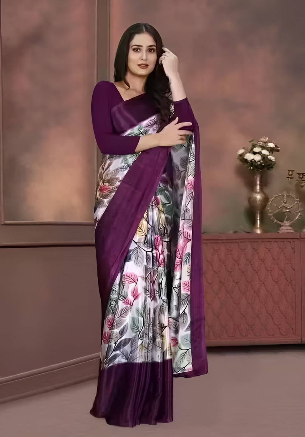     			V FANCY Silk Printed Kanjeevaram Sarees With Stitched Blouse ( Purple )