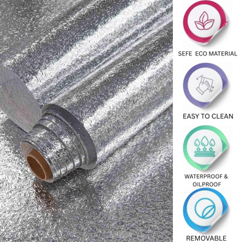     			ZAPPYPOP Silver Textured Wallpaper for Wall | Self Adhesive Wallpaper Sticker | Kitchen Wallpaper Waterproof | Oil Proof & Heat Resistant Wall Paper Water Proof | Home Decoration Material(Pack of 1)