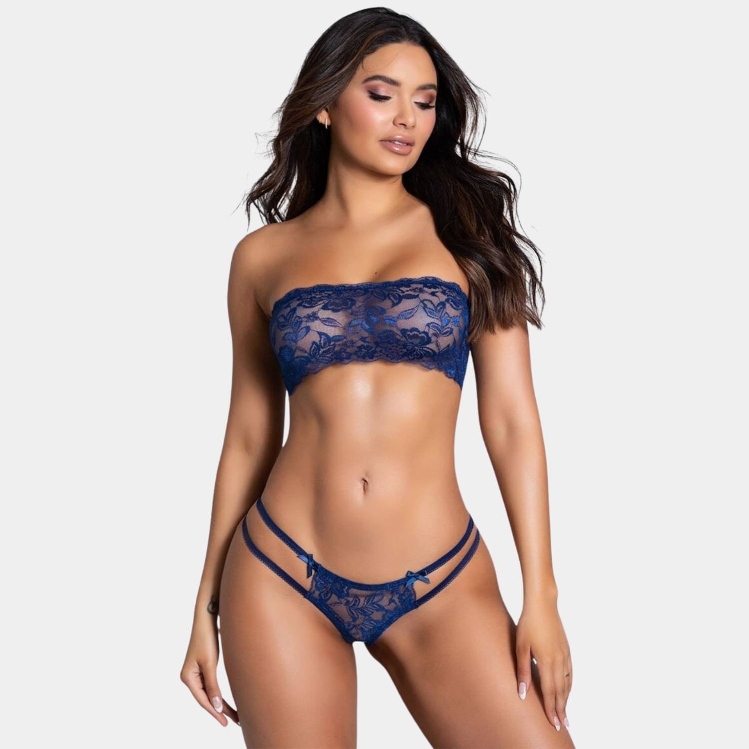 Zerjama Lace Non Padded Bra & Panty Set ( Navy Blue , Pack of 1 ) Zerjama Lace Non Padded Bra & Panty Set ( Navy Blue , Pack of 1 )