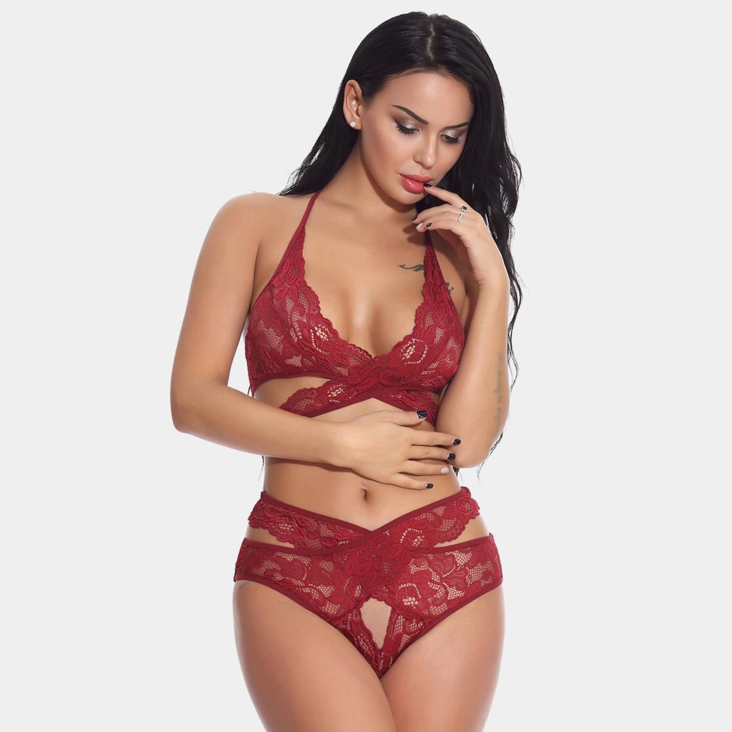 Zerjama Lace Non Padded Bra & Panty Set ( Maroon , Pack of 1 ) Zerjama Lace Non Padded Bra & Panty Set ( Maroon , Pack of 1 )
