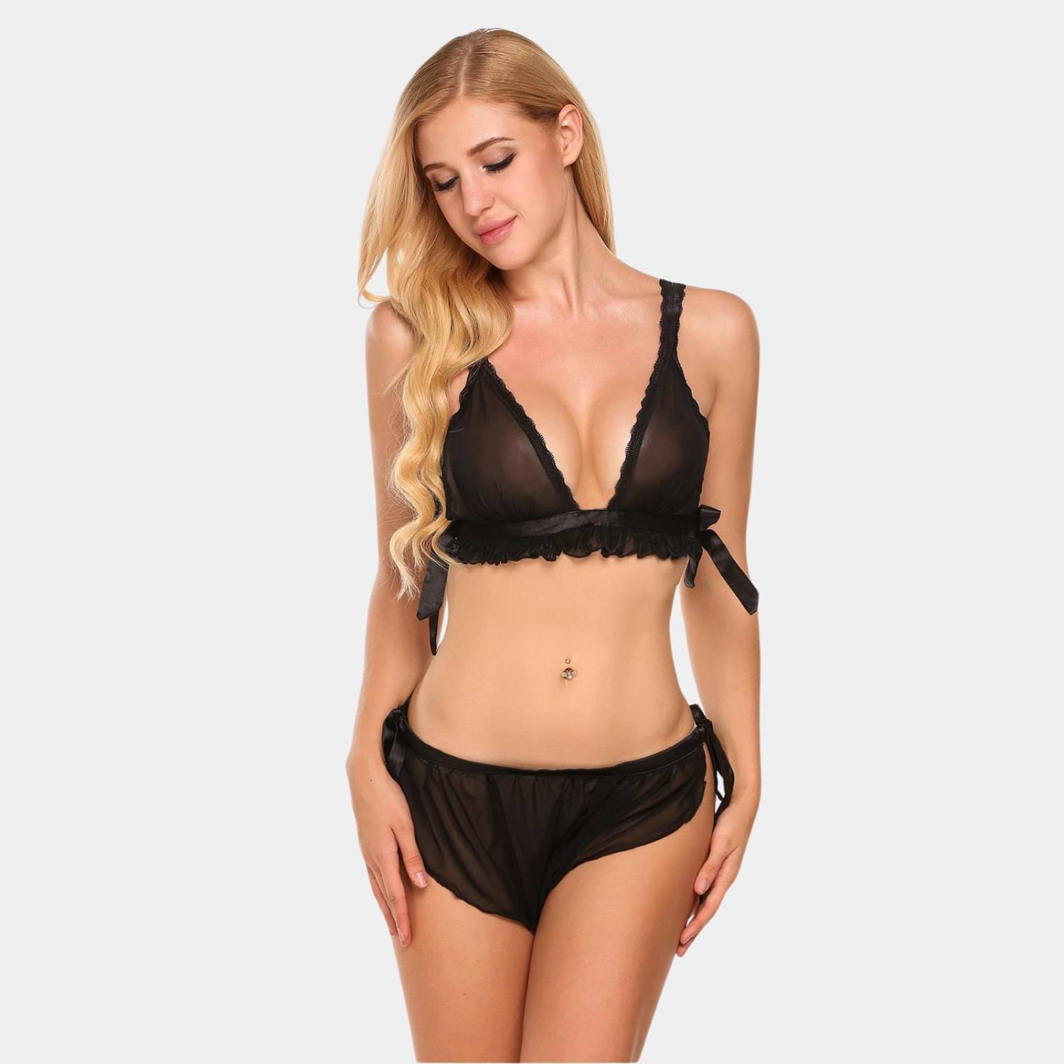     			Zerjama Lace Non Padded Bra & Panty Set ( Black , Pack of 1 )