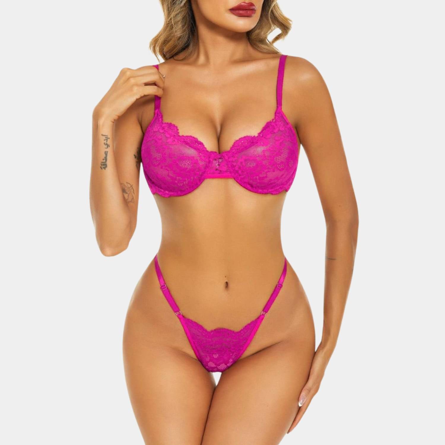     			Zerjama Lace Non Padded Bra & Panty Set ( Pink , Pack of 1 )