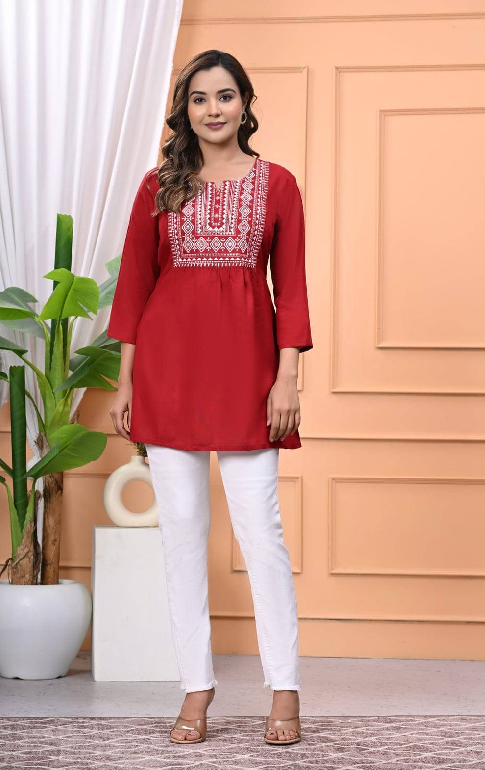 kurti master Women's Rayon A-Line Top ( Red ) kurti master Women's Rayon A-Line Top ( Red )