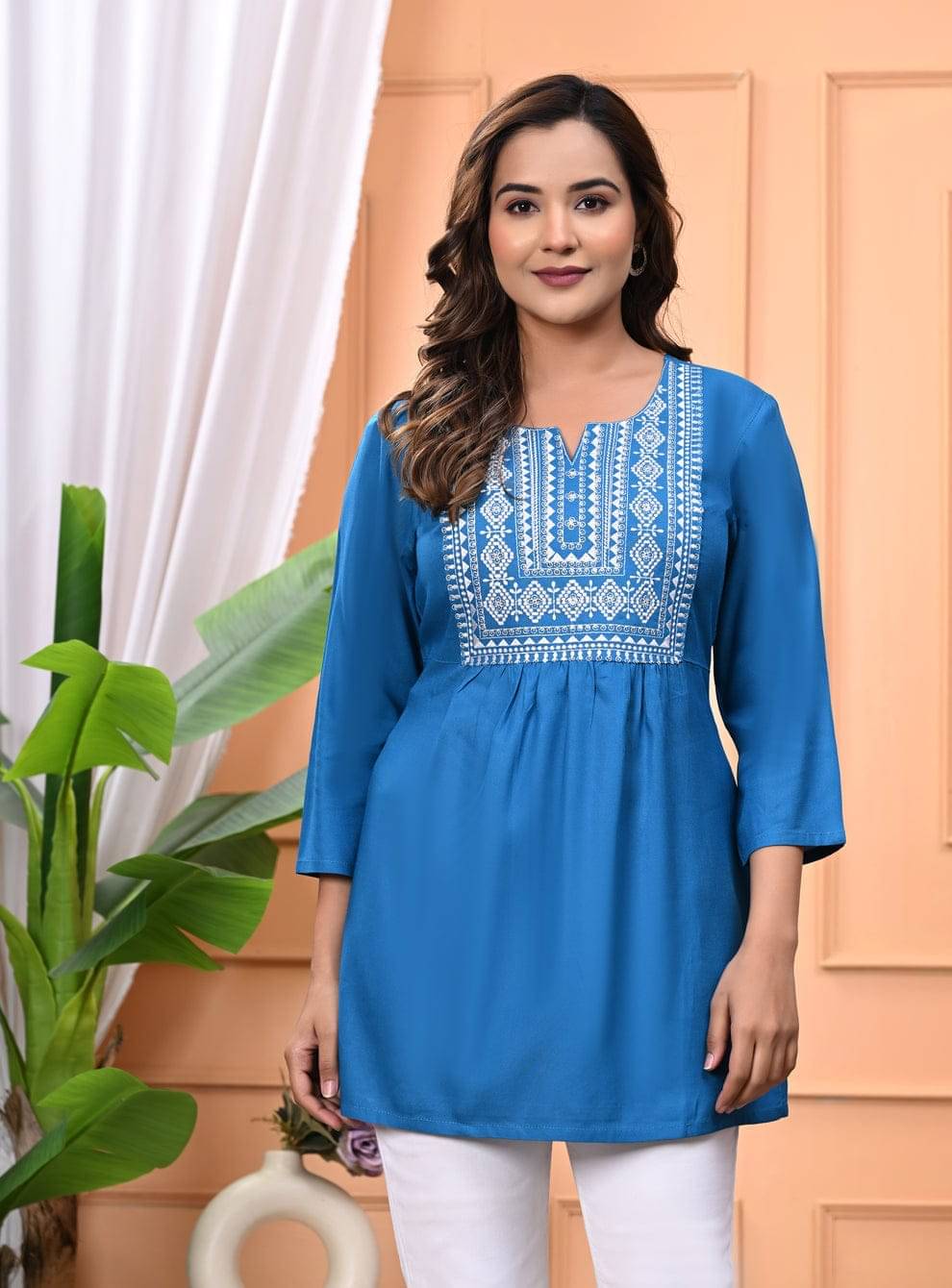     			kurti master Women's Rayon A-Line Top ( Blue )