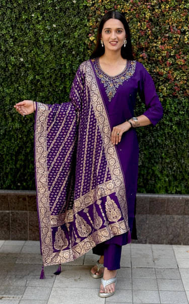 wroldone Women Viscose Blend Embroidered A-line Kurti ( Purple ) wroldone Women Viscose Blend Embroidered A-line Kurti ( Purple )