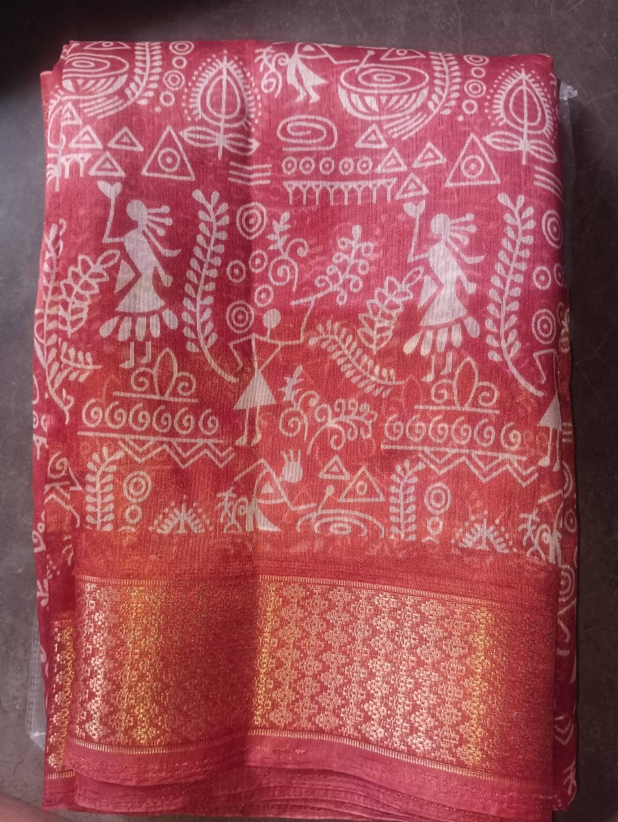     			yugana Chanderi Printed Chanderi saree With Unstitched Blouse Piece ( Red )