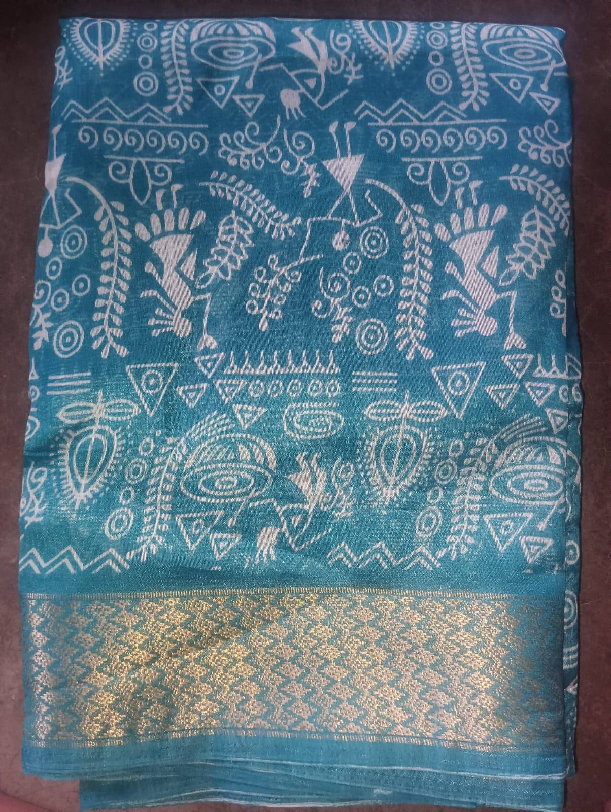     			yugana Chanderi Printed Chanderi saree With Unstitched Blouse Piece ( Blue )