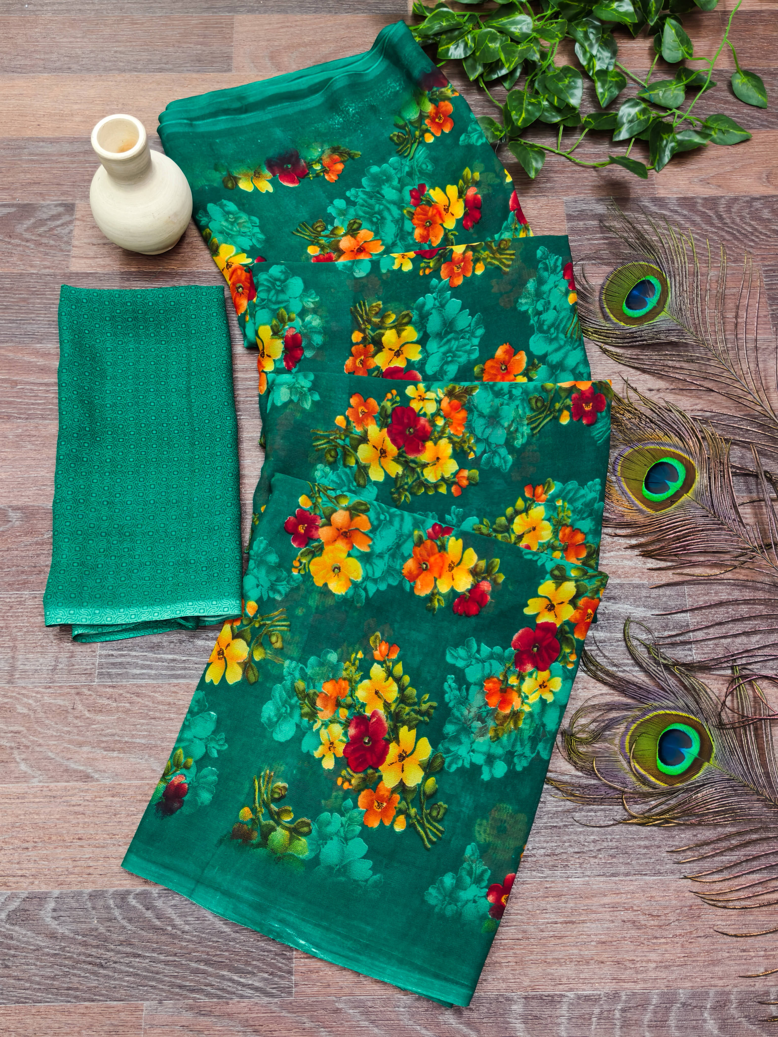     			ANAND SAREES Georgette Printed Ilkal Saree With Unstitched Blouse Piece ( GREEN )