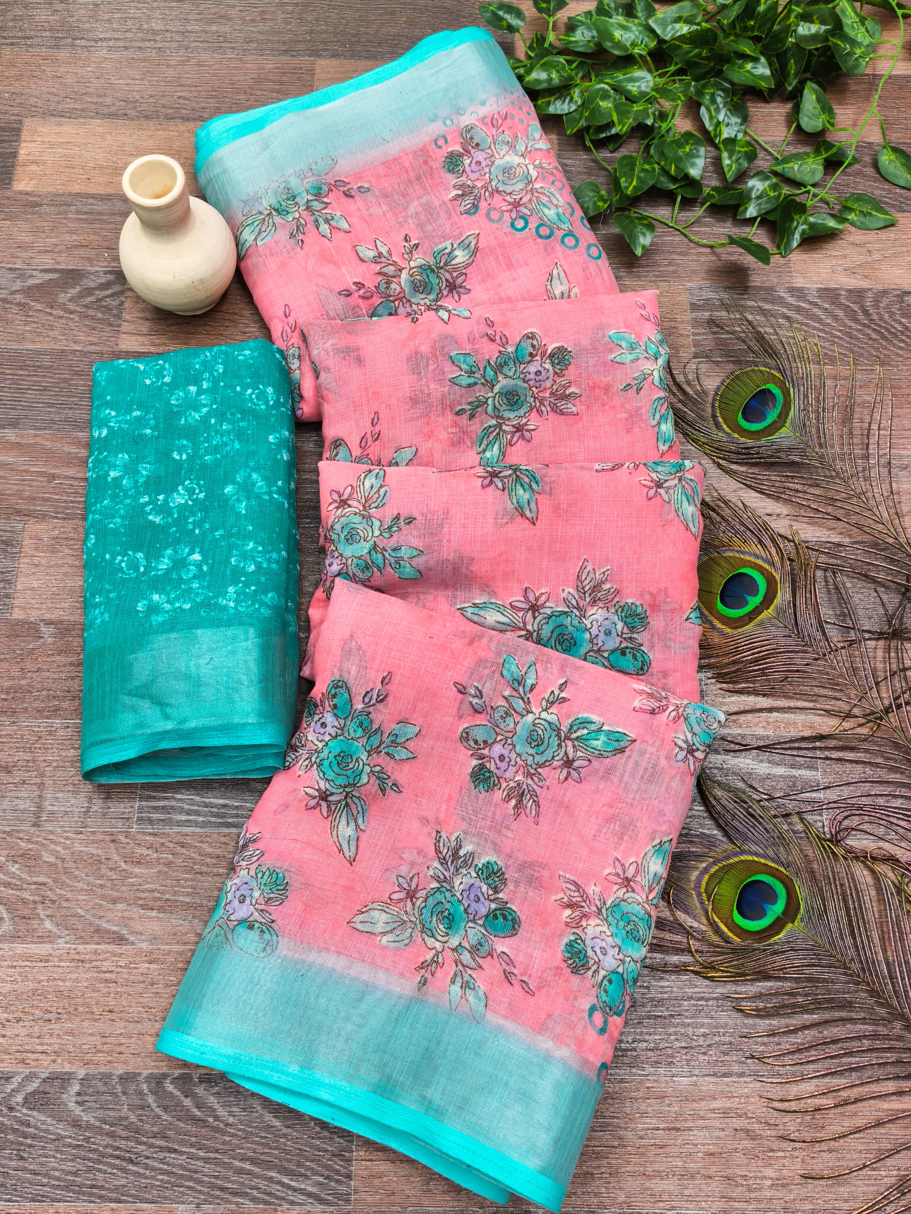     			ANAND SAREES Linen Printed Ilkal Saree With Unstitched Blouse Piece ( PINK )