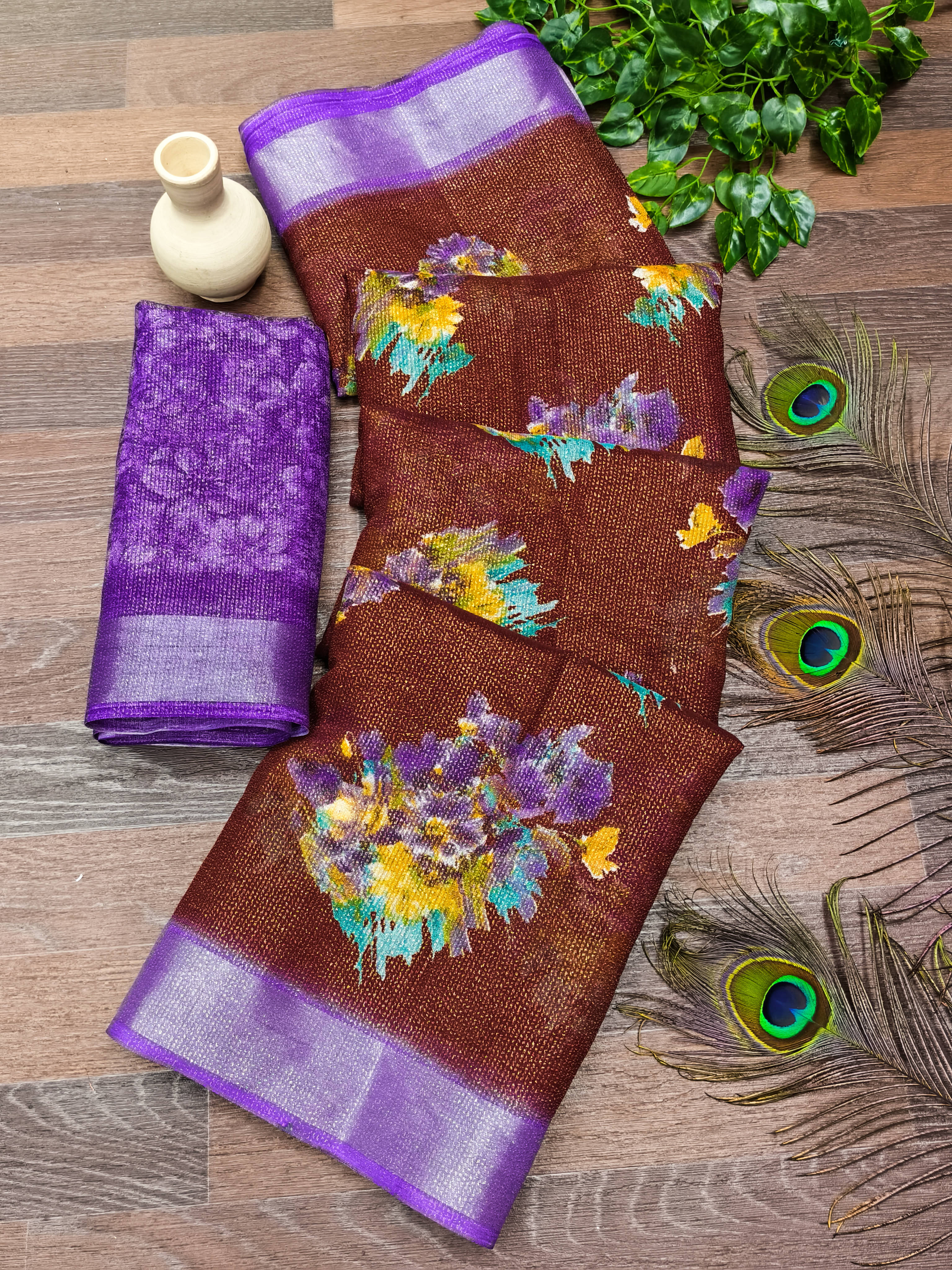     			ANAND SAREES Linen Printed Ilkal Saree With Unstitched Blouse Piece ( BROWN )