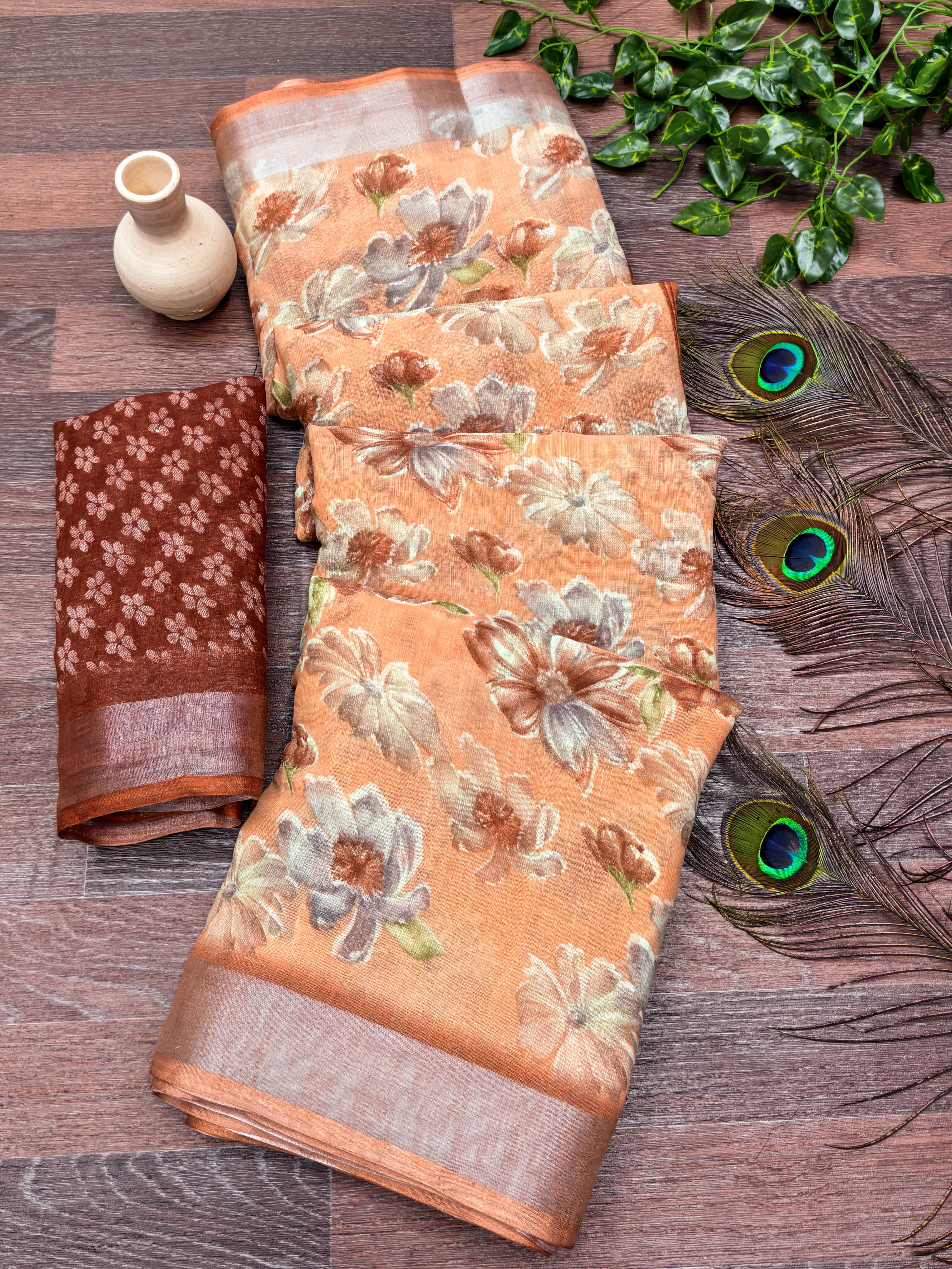     			ANAND SAREES Linen Printed Ilkal Saree With Unstitched Blouse Piece ( ORANGE )