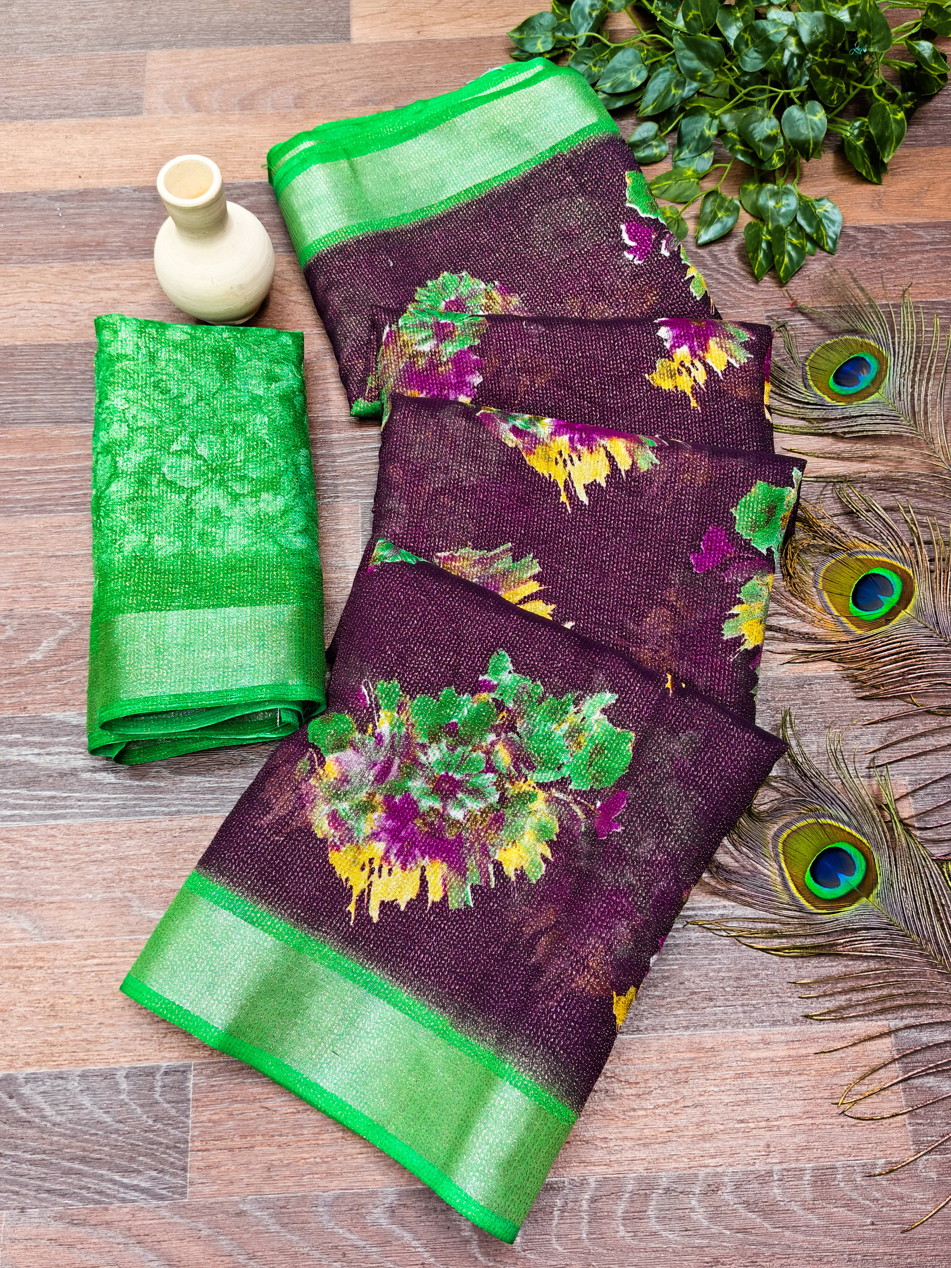     			ANAND SAREES Linen Printed Ilkal Saree With Unstitched Blouse Piece ( WINE )