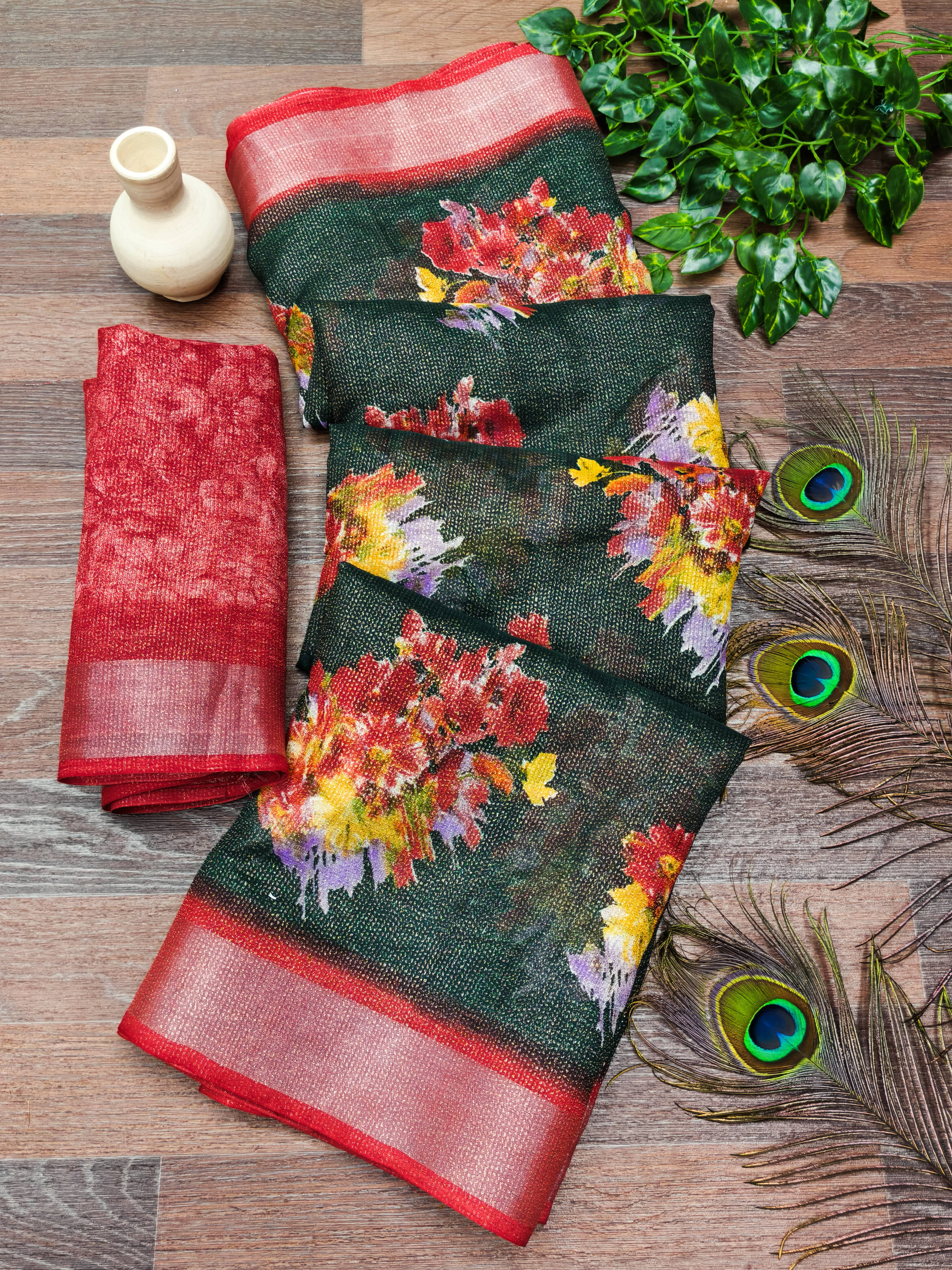 ANAND SAREES Linen Printed Ilkal Saree With Unstitched Blouse Piece ( GREEN ) ANAND SAREES Linen Printed Ilkal Saree With Unstitched Blouse Piece ( GREEN )