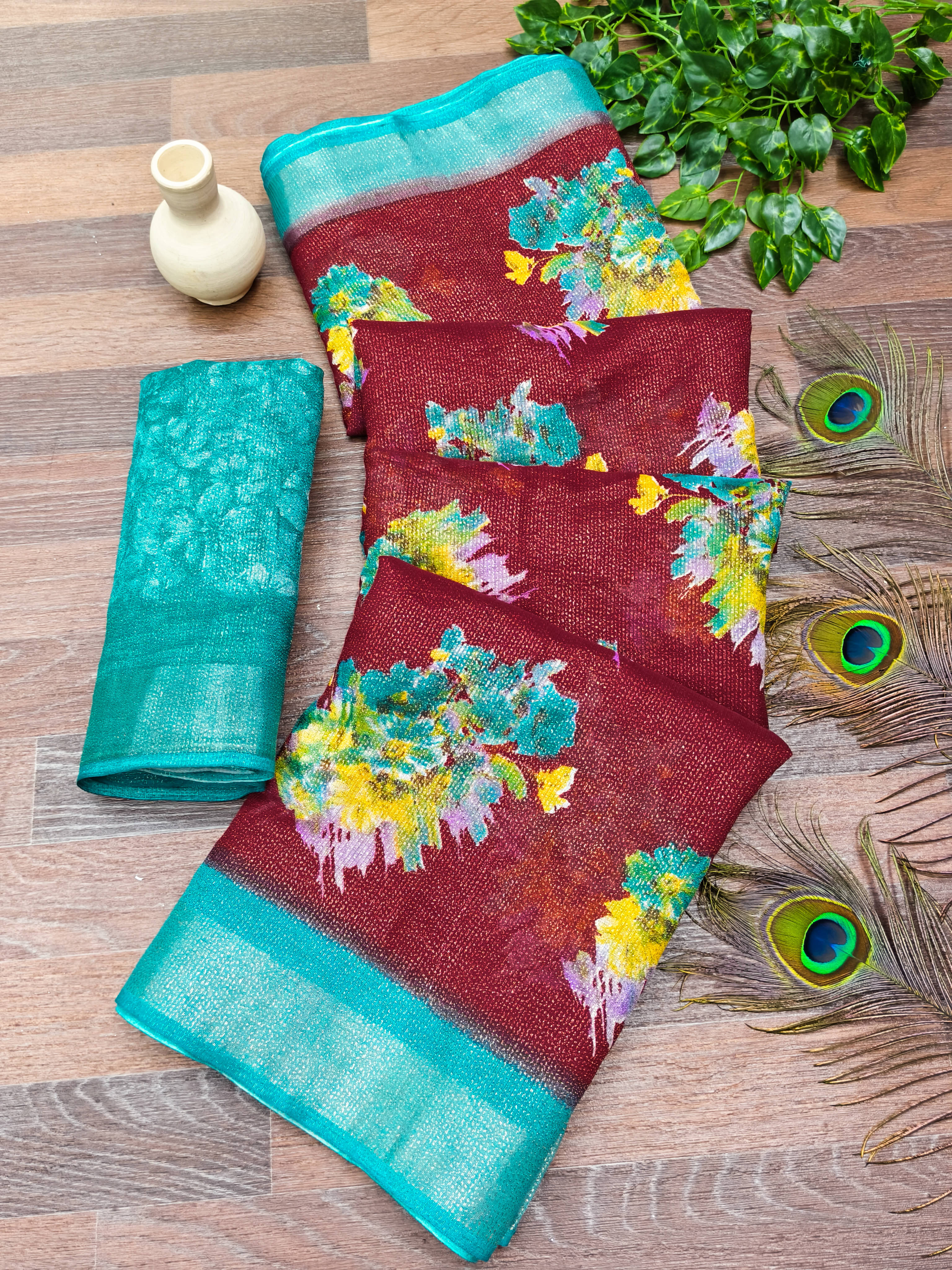     			ANAND SAREES Linen Printed Ilkal Saree With Unstitched Blouse Piece ( MAROON )