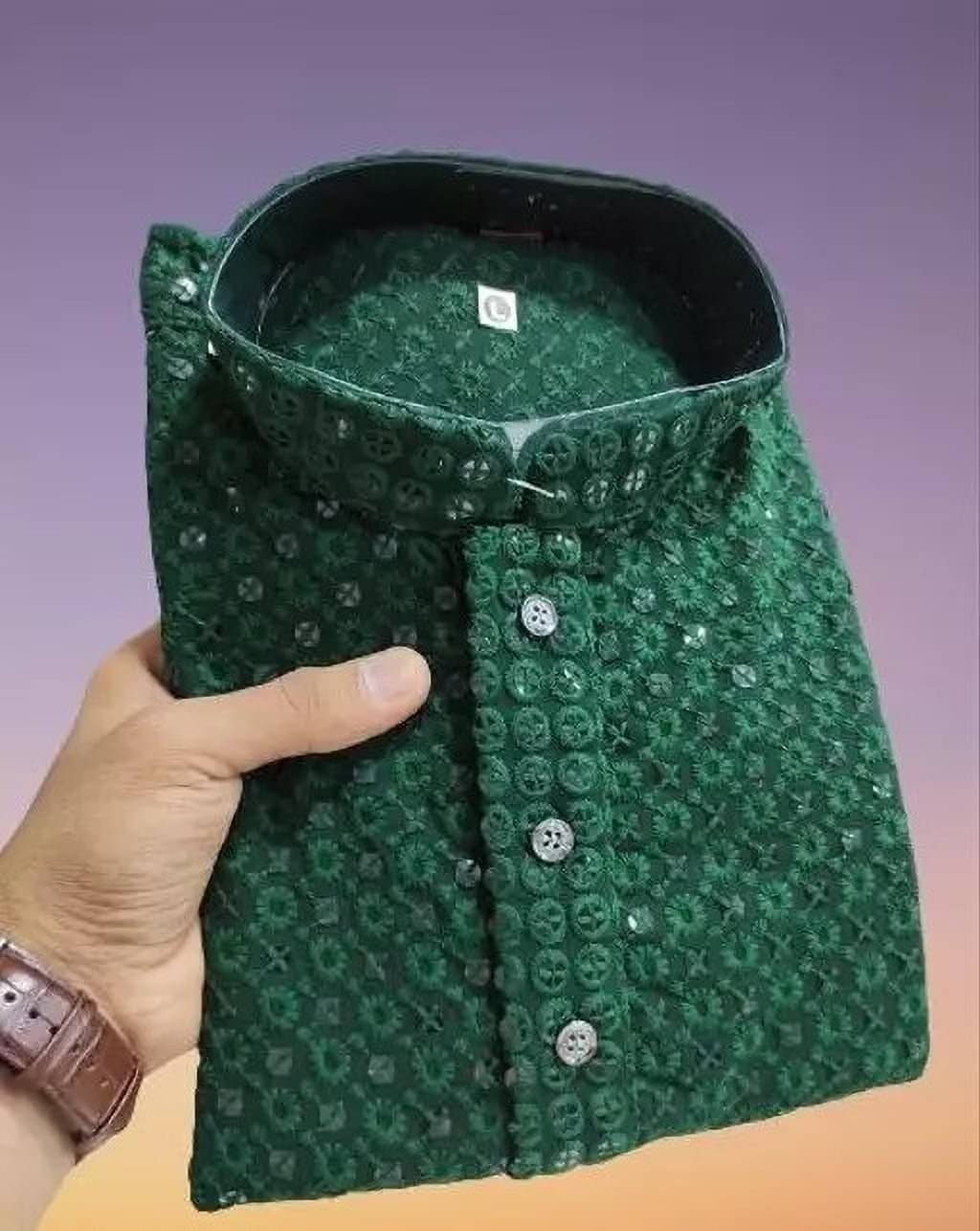     			ANYFAB Dark Green Viscose Men's Regular Kurta ( Pack of 1 )