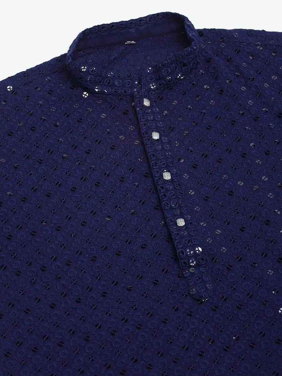     			ANYFAB Navy Viscose Men's Regular Kurta ( Pack of 1 )