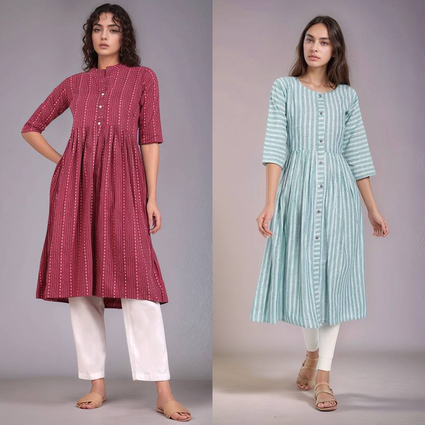 BONISTA FASHION FOR ALL Women Cotton Striped A-line Kurti ( Multicolor4 ) BONISTA FASHION FOR ALL Women Cotton Striped A-line Kurti ( Multicolor4 )
