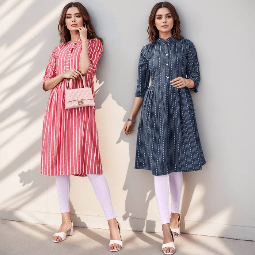 BONISTA FASHION FOR ALL Women Cotton Striped A-line Kurti ( Multicolor3 ) BONISTA FASHION FOR ALL Women Cotton Striped A-line Kurti ( Multicolor3 )