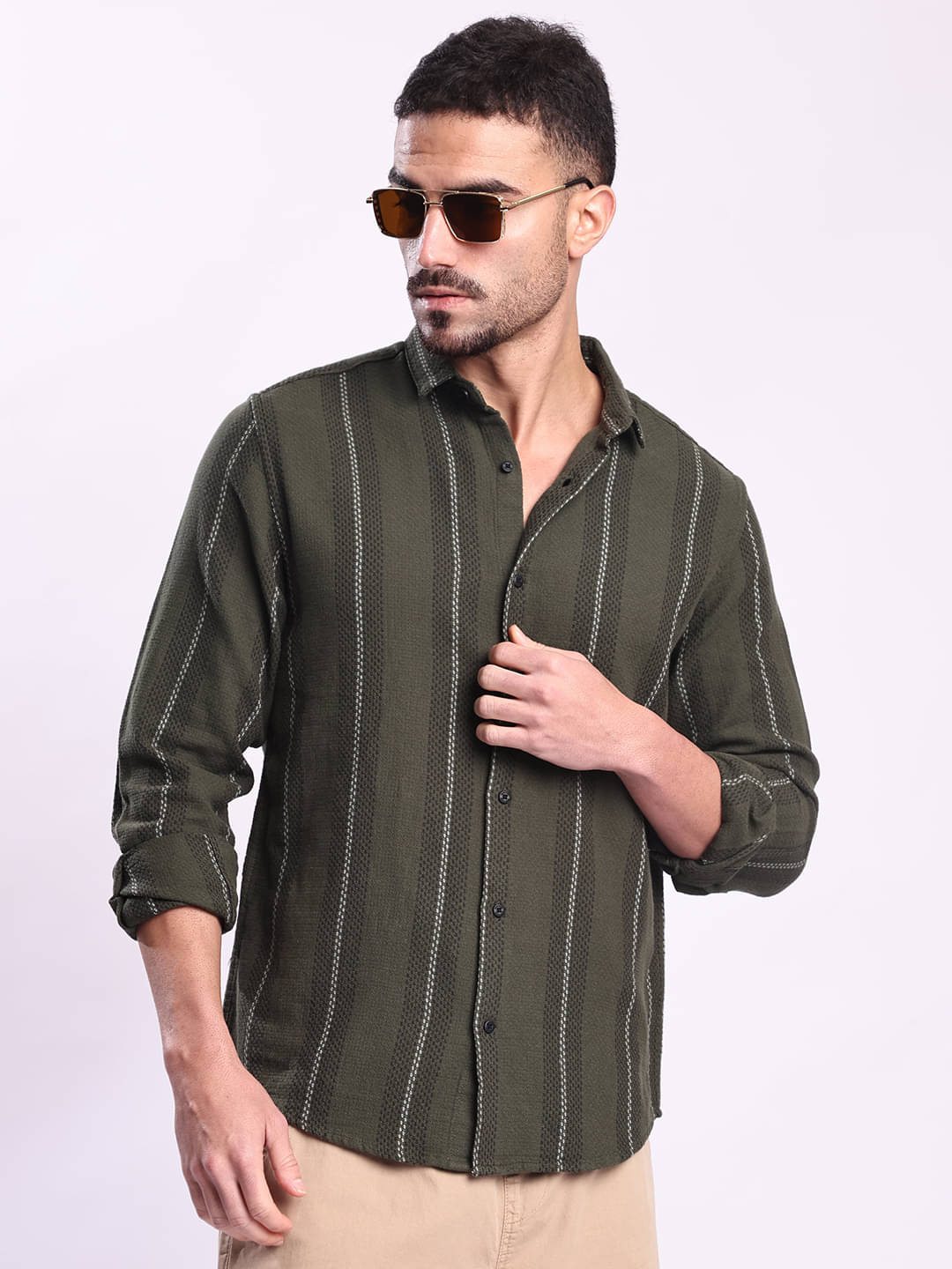 Bene Kleed 100% Cotton Regular Fit Striped Full Sleeves Men's Casual Shirt - Green ( Pack of 1 ) Bene Kleed 100% Cotton Regular Fit Striped Full Sleeves Men's Casual Shirt - Green ( Pack of 1 )